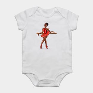 Ballet in red pointe shoes - ballerina at rest - ballerina taking a break  in red tutu and red shoes  - brown skin ballerina Baby Bodysuit